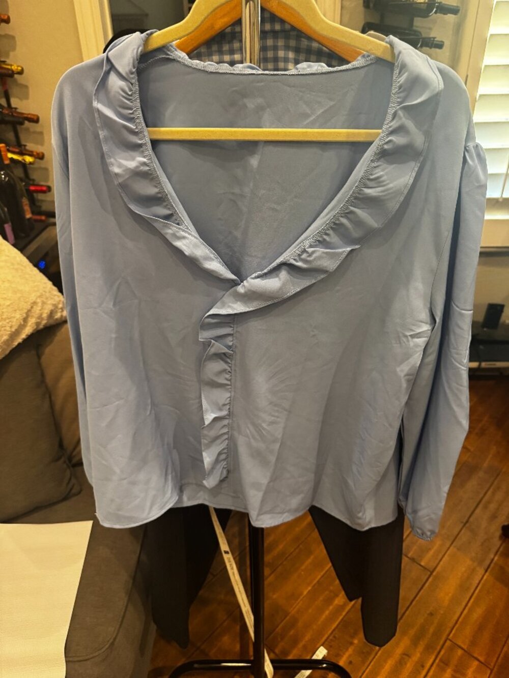 Light Blue Ruffle Back Long Sleeve Blouse Women's 2XL